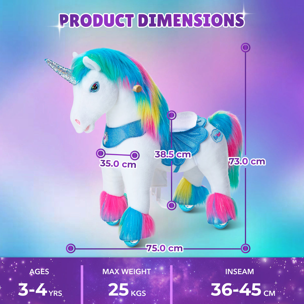 Model Y Rainbow Unicorn Rideable Toy for Age 3-4 - Launching October