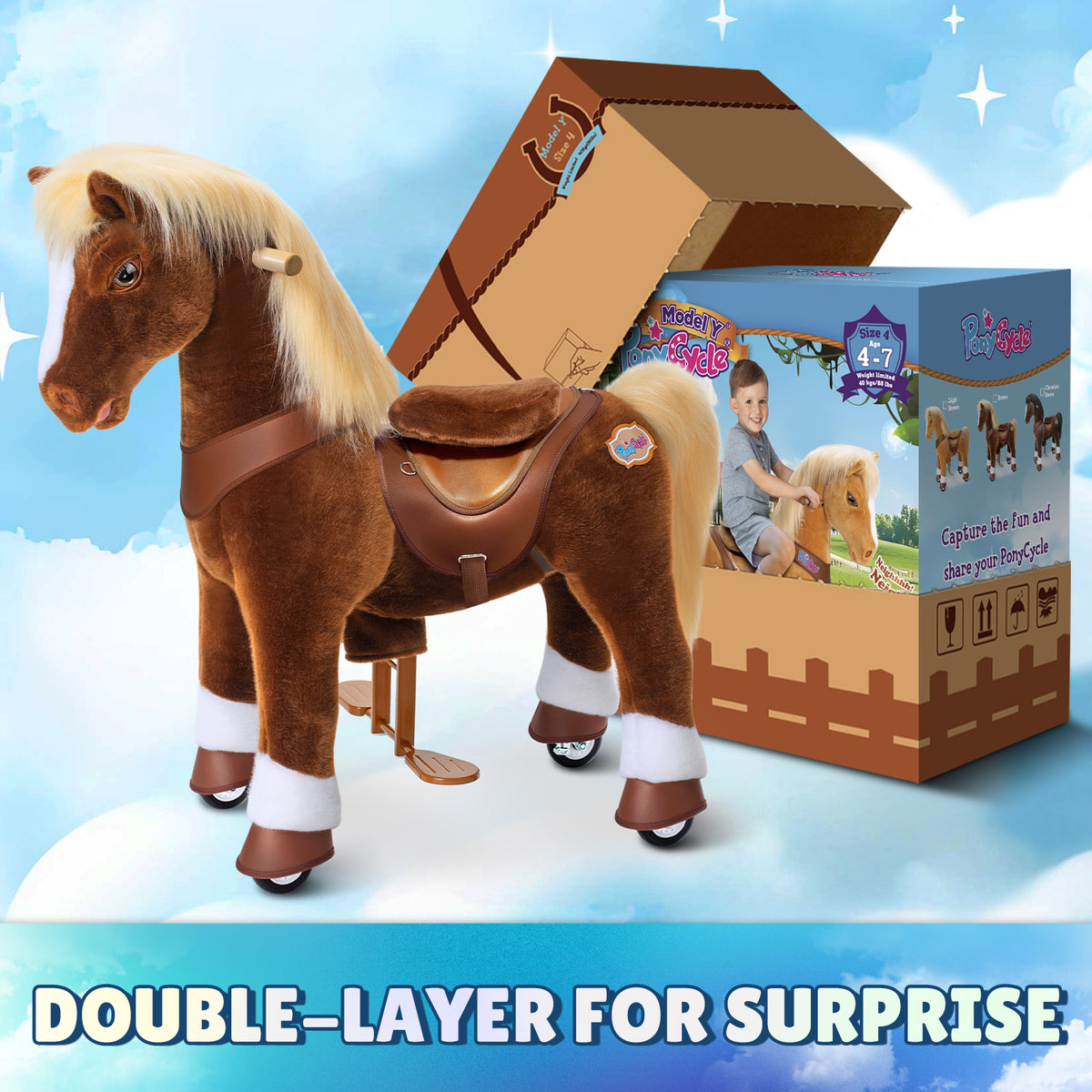 Model Y Brown Horse Rideable Toy for Age 4-7 - Launching October