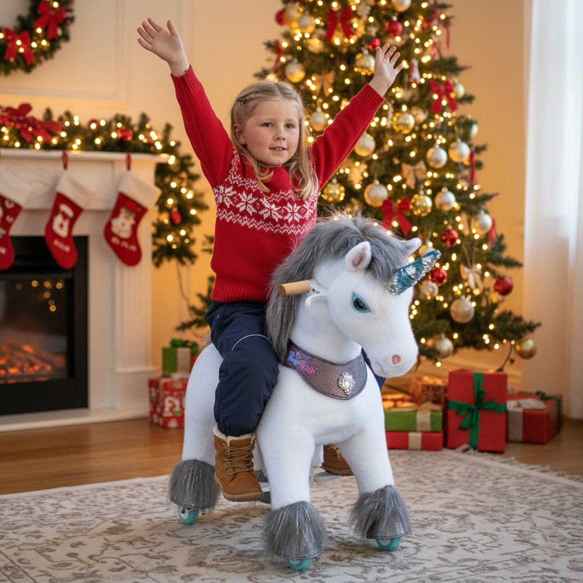 Model Y® Grey Unicorn Rideable Toy for Age 3-4（UK&EU in Stock）