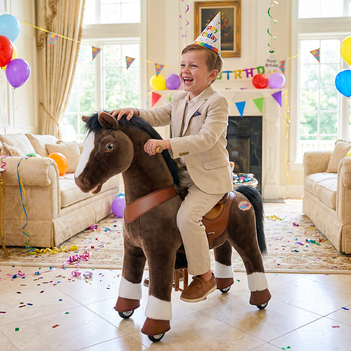 Model Y® Chocolate Brown Horse Rideable Toy for Age 4-7（UK&EU in Stock）