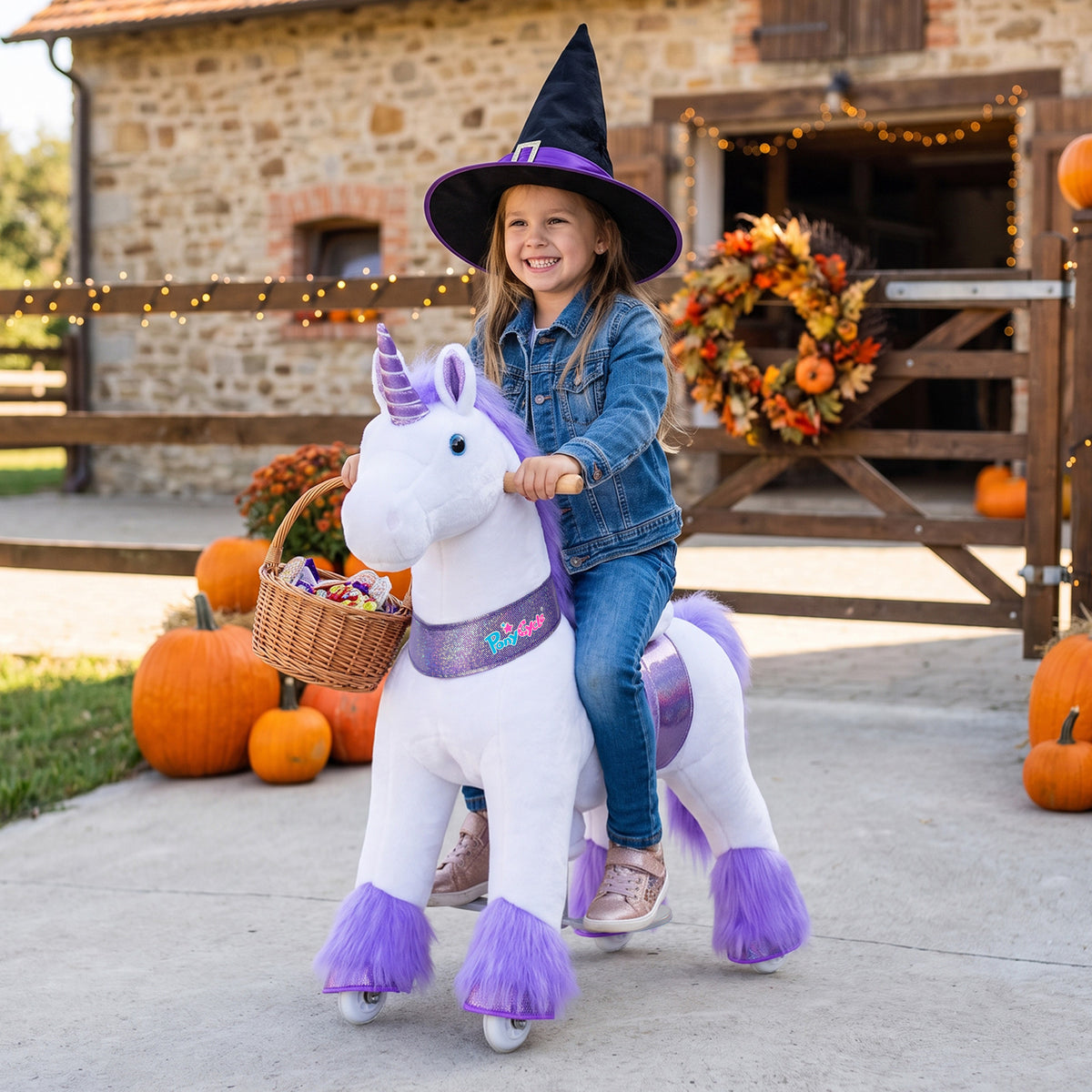 Unicornio de Peluche para Montar Edad 4-8 Morado