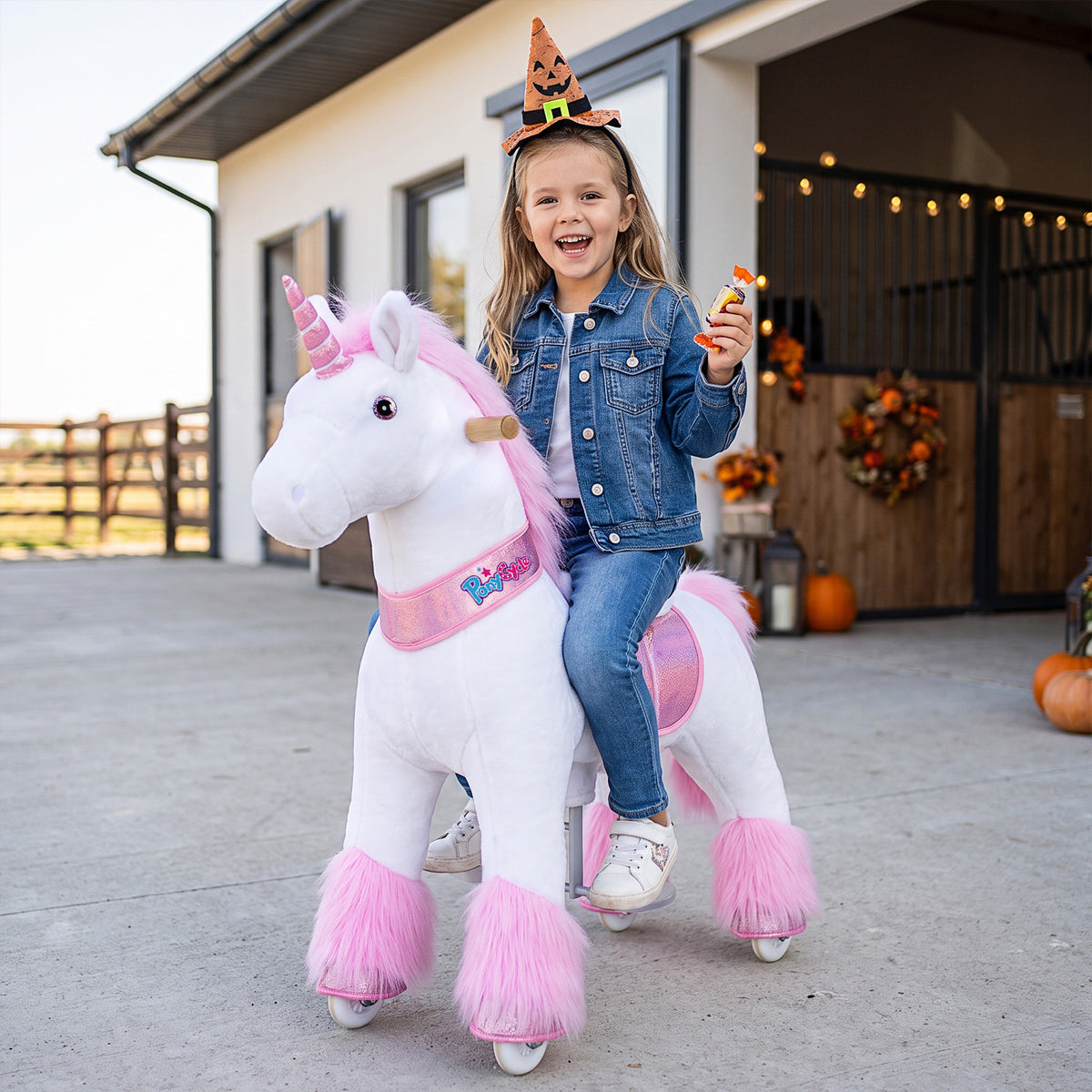 Unicornio de Peluche para Montar Edad 4-8 Rosa