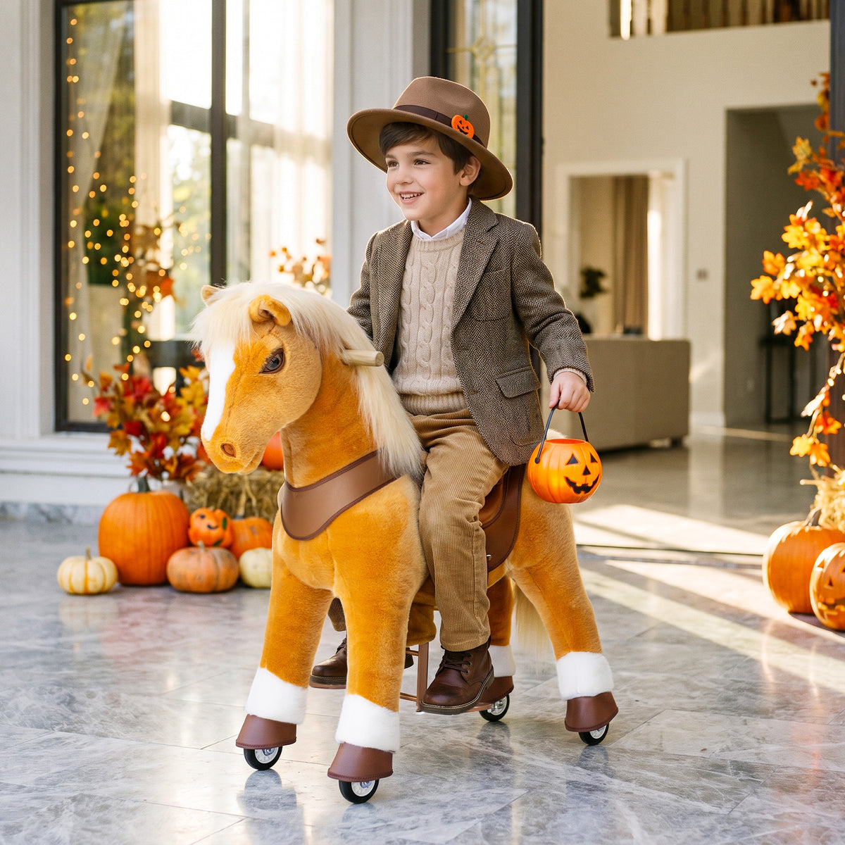 Caballo marrón claro Modelo Y®, juguete montable para niños de 4-7 años