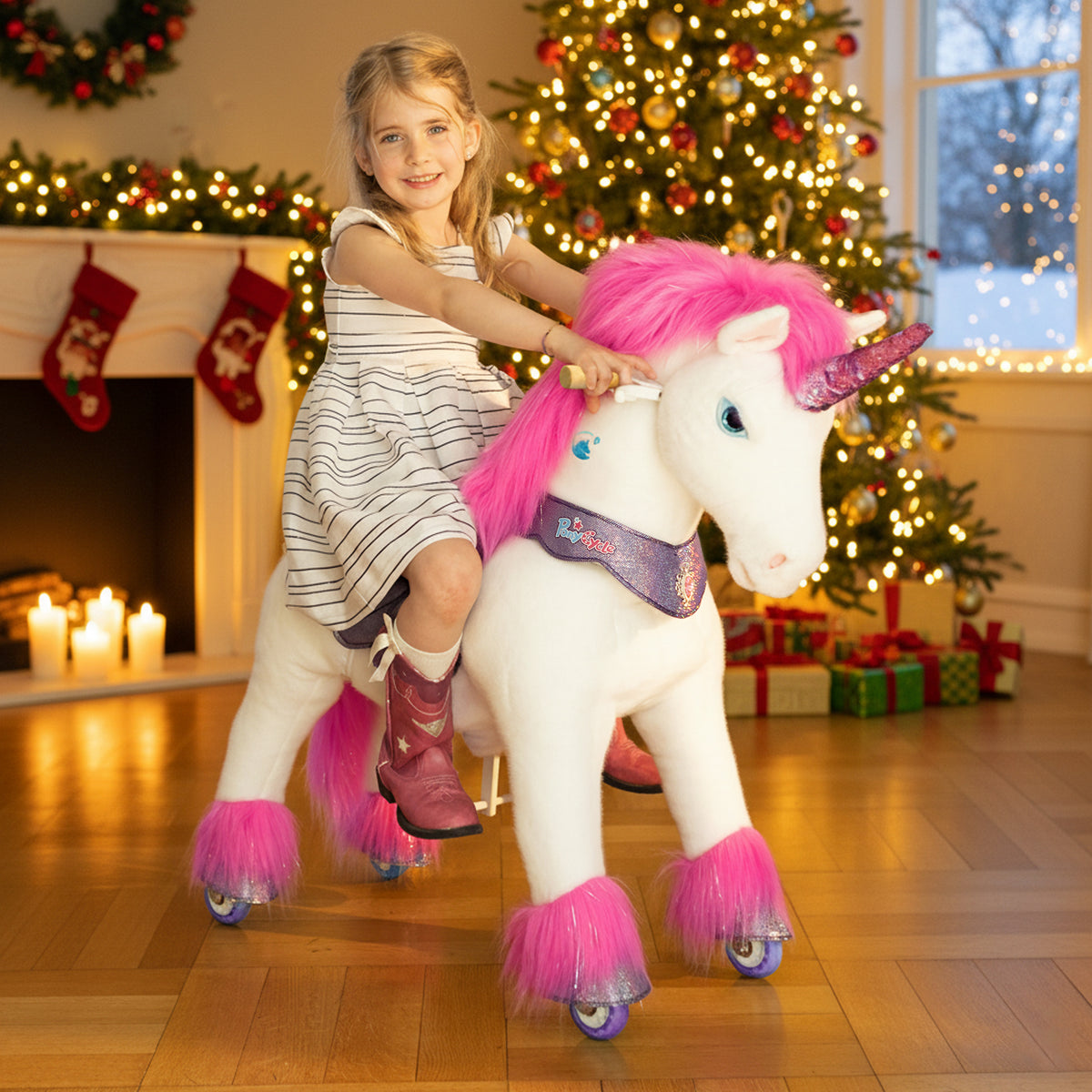 Model Y® Pink Unicorn Rideable Toy for Age 4-7（UK&EU in Stock）